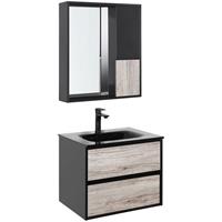 BELIANI Badkamermeubelset met spiegelkast 60 cm licht hout / zwart TERUEL