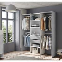 DMORA Offener Kleiderschrank, begehbarer Kleiderschrank ohne Türen, Struktur für Kleiderschrank mit 4 Regalen, Kleiderstange und 2 Schubladen, Cm
