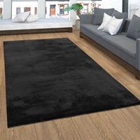 PACO HOME Waschbarer Teppich Wohnzimmer Kurzflor Einfarbiger Moderner Stil Weich Schwarz 60x100 cm