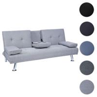 HWC Mendler 3er-Sofa mit Tassenhalter, verstellbar, Stoff/Textil grau