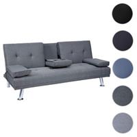 HWC Mendler 3er-Sofa mit Tassenhalter, verstellbar, Stoff/Textil grau