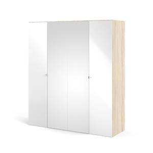 Hioshop Saskia kledingkast 2 deuren, 2 spiegeldeuren eikenstructuur decor, wit hoogglans.