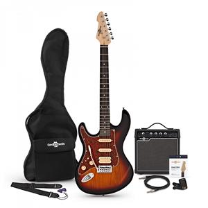 Gear4Music LA Select Left Handed Electric Guitar HSS + Amp Pack Sunburst