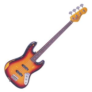 Vintage V74MRJP JP Tribute fretless Bass Distressed Sunburst