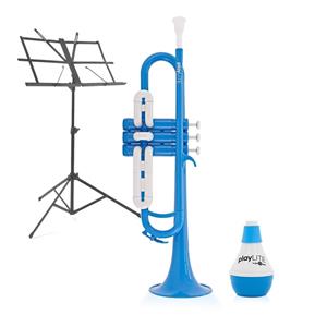 Gear4Music playLITE Hybride Trompet van  Blauw + Muziekstandaard & Demper