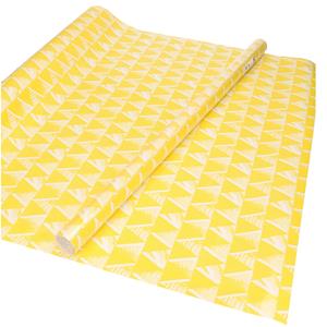 Shoppartners 1x Inpakpapier/cadeaupapier geel met witte driehoekjes motief 200 x 70 cm rol -