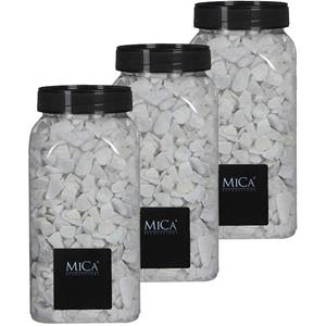 Mica Decorations witte kiezel stenen - 3x potjes van 1 kilo - vaas/bloempot vulling -