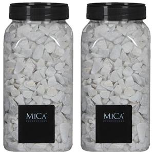 Mica Decorations witte kiezel stenen - 2x potje van 1 kilo - vaas/bloempot vulling -