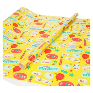 Shoppartners 4x rollen inpakpapier/cadeaupapier geel Happy Birthday 200 x 70 cm -
