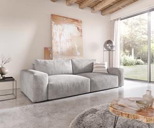 DELIFE Big-Sofa Lanzo XL 270x125 cm Cord Silbergrau