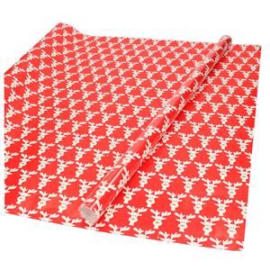 Kerst inpak/cadeaupapier - 6x stuks - 200 x 70 cm - rood met rendieren -