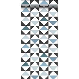 Esta Home ESTAhome behang grafische driehoeken wit, zwart, vintage blauw en lich