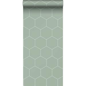Esta Home ESTAhome behang hexagon vergrijsd groen en wit - 139227 - 0,53 x 10,05
