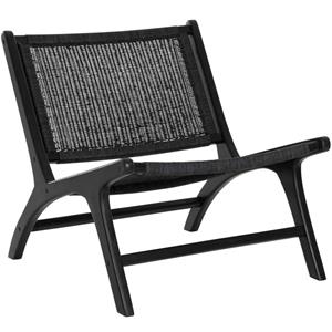 24Designs Lazy Loungestoel - Zwart - Teakhouten Frame - Loom Zitting
