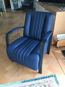 ShopX Leren fauteuil glamour 172 blauw, blauw leer, blauwe stoel