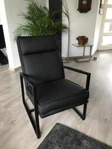 ShopX Leren fauteuil square 42 zwart, zwart leer, zwarte stoel