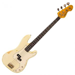 Vintage V4 Icon Bass Distressed Vintage White Electric Bass Guitar