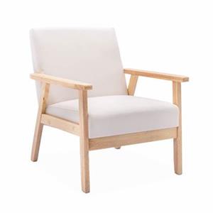 alice'shome Skandinavischer Sessel aus Holz und Stoff, Creme, Isak, B 64 x T 69,5 x H 73cm - Creme