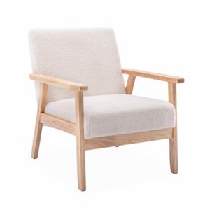 alice'shome Skandinavischer Sessel aus Holz und Bouclé Stoff, Isak, Teddystoff B 64 x T 69,5 x H 73cm - Kunstlammfell Weiß