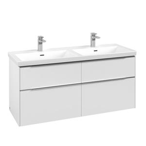 Villeroy & Boch Subway 3.0 wastafelonderkast 130x55x45cm met aluminium glanzende greep 2 sifonuitsparingen links en rechts spaanplaat Pure White C56800VF