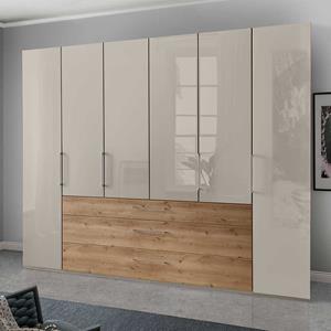 Franco Möbel Schlafzimmerschrank mit Glasfront in Beige drei Schubladen