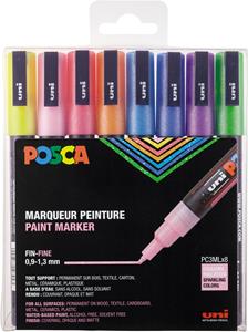 uni-posca Posca Marker, Strichstärke: 0,9-1,3 mm, PC-3ML, 8 Stk, versch. Farben