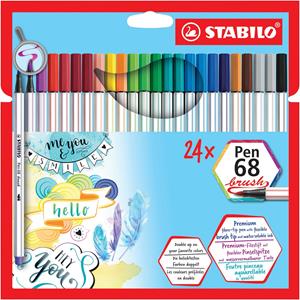 STABILO Pen 68 brush, etui van 24 stuks in geassorteerde kleuren
