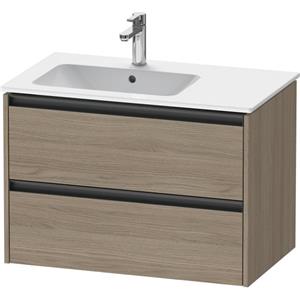 Duravit Ketho 2 wastafelonderbouwkast met 2 laden voor waskom links 81x48x54.9cm met grepen antraciet eiken terra mat K25267035350000