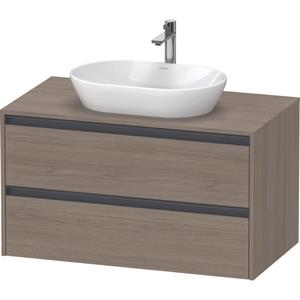 Duravit Ketho 2 wastafelonderbouwkast incl. consoleplaat met 2 laden 100x55x56.8cm met handgrepen antraciet eiken terra mat K24896035350000