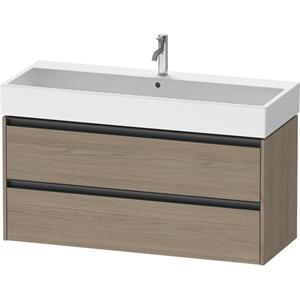 Duravit Ketho 2 wastafelonderbouwkast met 2 laden voor enkele wastafel 118.4x46x54.9cm met grepen antraciet eiken terra mat K25279035350000