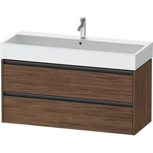 Duravit Ketho 2 wastafelonderbouwkast met 2 laden voor enkele wastafel 118.4x46x54.9cm met grepen antraciet donker noten mat K25279021210000