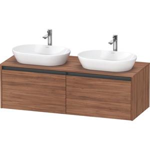 Duravit Ketho 2 wastafelonderbouwkast incl. consoleplaat met 2 laden voor dubbele waskommen 140x55x45.9cm met handgrepen antraciet noten mat K24888B79790000