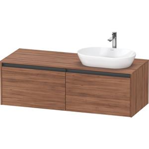 Duravit Ketho 2 wastafelonderbouwkast incl. consoleplaat met 2 laden voor waskom rechts 140x55x45.9cm met handgrepen antraciet noten mat K24888R79790000