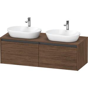 Duravit Ketho 2 wastafelonderbouwkast incl. consoleplaat met 2 laden voor dubbele waskommen 140x55x45.9cm met handgrepen antraciet donker noten mat K24888B21210000