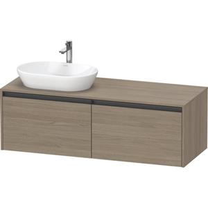 Duravit Ketho 2 wastafelonderbouwkast incl. consoleplaat met 2 laden voor waskom links 140x55x45.9cm met handgrepen antraciet eiken terra mat K24888L35350000