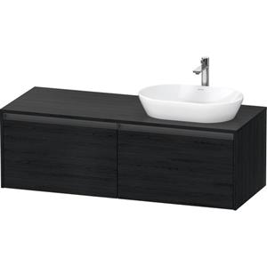 Duravit Ketho 2 wastafelonderbouwkast incl. consoleplaat met 2 laden voor waskom rechts 140x55x45.9cm met handgrepen antraciet eiken zwart mat K24888R16160000