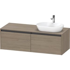 Duravit Ketho 2 wastafelonderbouwkast incl. consoleplaat met 2 laden voor waskom rechts 140x55x45.9cm met handgrepen antraciet eiken terra mat K24888R35350000