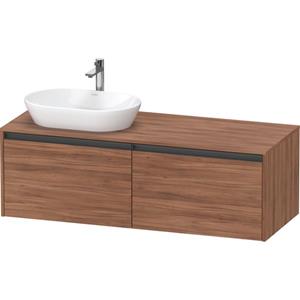 Duravit Ketho 2 wastafelonderbouwkast incl. consoleplaat met 2 laden voor waskom links 140x55x45.9cm met handgrepen antraciet noten mat K24888L79790000