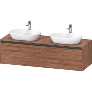 Duravit Ketho 2 wastafelonderbouwkast incl. consoleplaat met 2 laden voor dubbele waskommen 160x55x45.9cm met handgrepen antraciet noten mat K24889B79790000