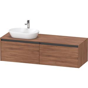 Duravit Ketho 2 wastafelonderbouwkast incl. consoleplaat met 2 laden voor waskom links 160x55x45.9cm met handgrepen antraciet noten mat K24889L79790000