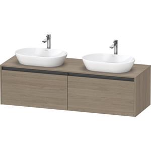 Duravit Ketho 2 wastafelonderbouwkast incl. consoleplaat met 2 laden voor dubbele waskommen 160x55x45.9cm met handgrepen antraciet eiken terra mat K24889B35350000