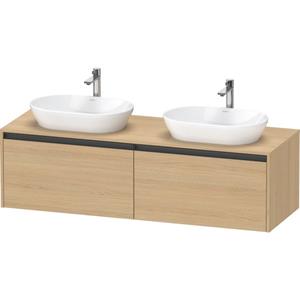 Duravit Ketho 2 wastafelonderbouwkast incl. consoleplaat met 2 laden voor dubbele waskommen 160x55x45.9cm met handgrepen antraciet natuur eiken mat K24889B30300000