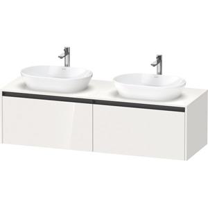 Duravit Ketho 2 wastafelonderbouwkast incl. consoleplaat met 2 laden voor dubbele waskommen 160x55x45.9cm met handgrepen antraciet hoogglans wit K24889B22220000