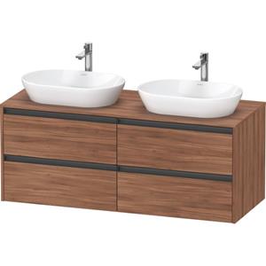 Duravit Ketho 2 wastafelonderbouwkast incl. consoleplaat met 4 laden voor dubbele waskommen 140x55x56.8cm met handgrepen antraciet noten mat K24898B79790000