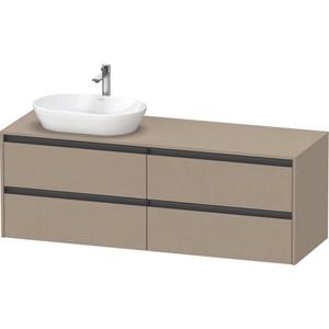 Duravit Ketho 2 wastafelonderbouwkast incl. consoleplaat met 4 laden voor waskom links 160x55x56.8cm met handgrepen antraciet Linnen mat K24899L75750000