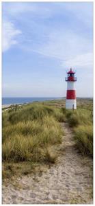 Wallario Türtapete »Am Strand von Sylt Leuchtturm auf der Düne Panorama«, glatt, ohne Struktur