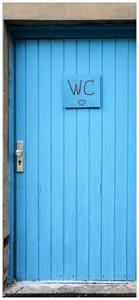 Wallario Türtapete »Blaue Tür einer Toilette in einer verlassenen Fabrik in Magdeburg«, glatt, ohne Struktur