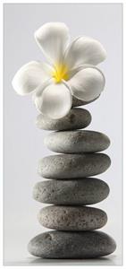 Wallario Türtapete »Blume auf gestapelten Steinen«, glatt, ohne Struktur