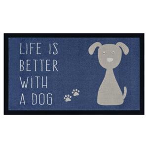 Teppich Boss Fußmatte »Fußmatte Life is better dog, , rechteckig, Höhe 6 mm, In/- Outdoor geeignet, Hund Motiv, Schriftzug, 3D Optik, Robust, Pflegeleicht, Kurzflor, blau«,