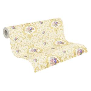 Barock Tapete Profhome 343911 Vliestapete leicht strukturiert mit Ornamenten matt gold rosa blau grün 5,33 m2 - gold